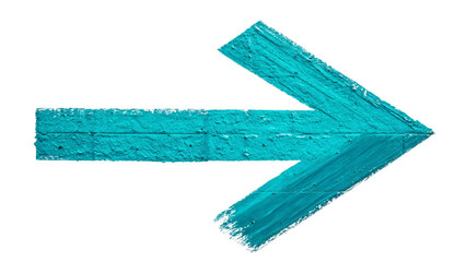 Turquoise Painted Arrow, blue arrow isolated on white.