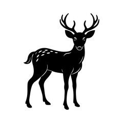 Deer silhouette, black and white silhouette, vector and illustration