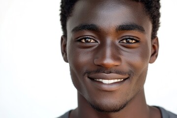 Obraz premium Close up portrait of smiling young african man against white background