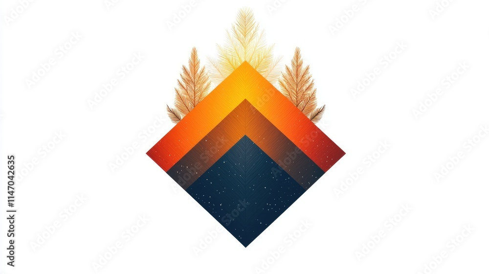 Poster abstract geometric design with warm colors and botanical elements.