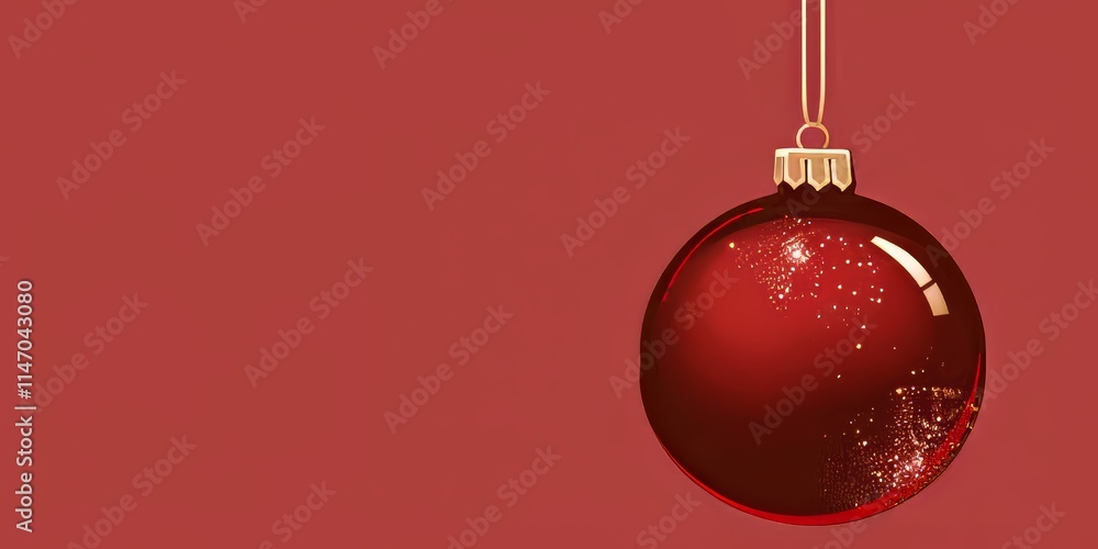 Poster a red ornament hanging from a string. the background is a solid red color