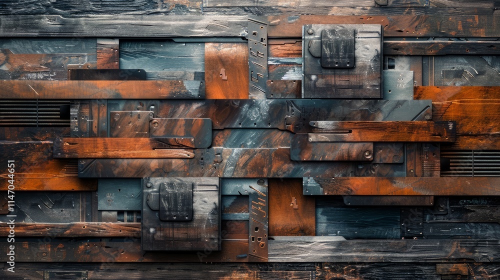 Poster conceptual texture background featuring a blend of rustic wood and futuristic elements, symbolizing 