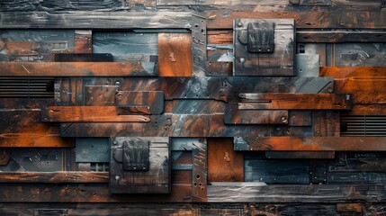 Conceptual texture background featuring a blend of rustic wood and futuristic elements, symbolizing the fusion of tradition and innovation