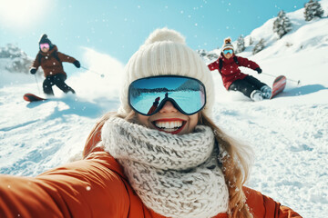 Winter fun. Portrait of a skier skiing down the mountain. Winter sports.