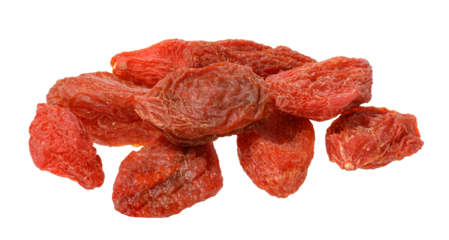 Pile of dry red goji berries on isolated background