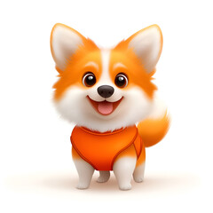 Obraz premium A cute cartoon dog with orange fur and a happy expression, wearing a bright orange outfit.