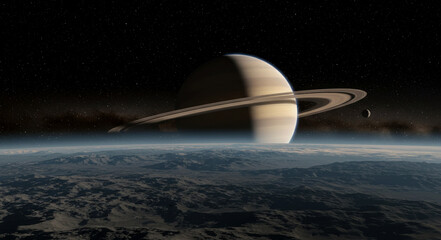 青い大気の先に見える土星とそのリング © Girly Goatee