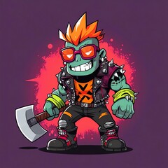 Groovy Green Rocker: A Punk Zombie with an Axe