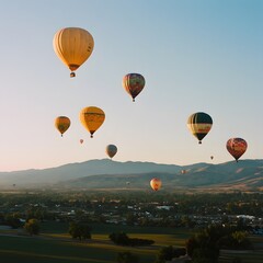 Obraz premium A group of hot air balloons are flying in the sky over a city
