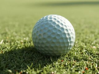 Obraz premium Close-up of a dimpled golf ball on a putting green, equipment, sharp