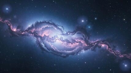 Intricate, swirling galaxy nebula in deep blues and purples, illustration, dark, science fiction