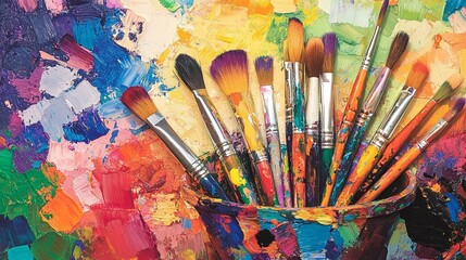 Obraz premium Artistic creation vibrant paint supply bin studio photography colorful environment close-up creative inspiration