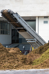 Wine press cuts chardonnay wine grapes skins, champagne wine making process, in grand cru villages Oger and Mesnil-sur-Oger, Champagne, France