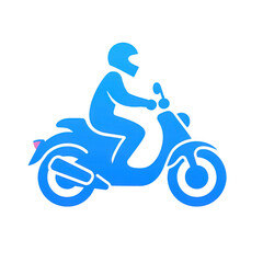 Blue icon of Motorcycle isolated on a transparent background Minimalist flat icon, vector logo style sign clipart on a no background png