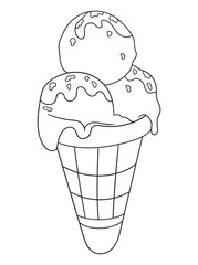 Fun and intricate line art of an ice cream dessert with scoops, cones, and decorations. Excellent for coloring books, art projects, and creative designs.