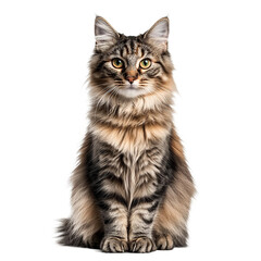 Obraz premium a long haired cat sitting looking straight to the camera white background
