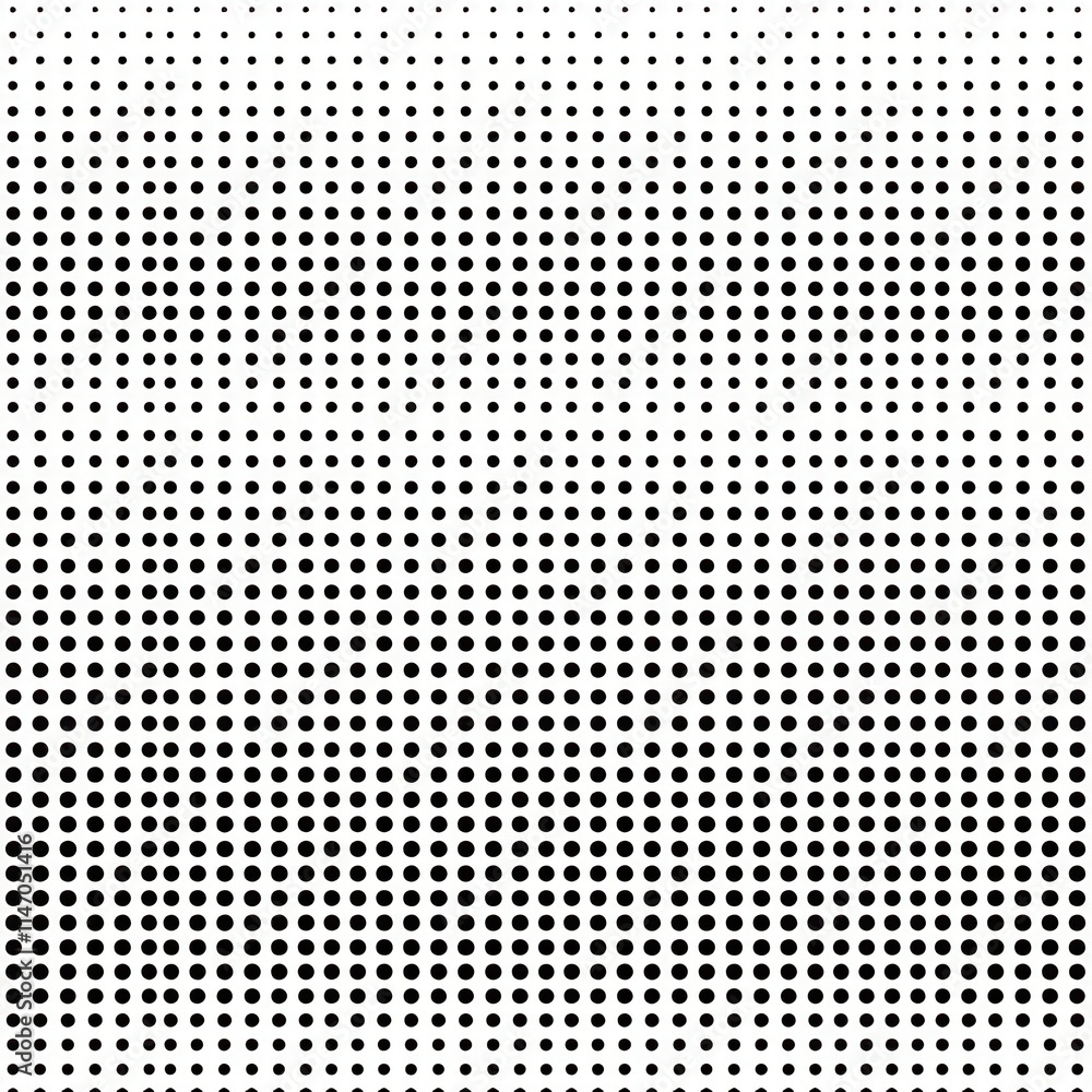 Poster abstract pattern created by uniform black dots on a white background forming a visual rhythmic desig