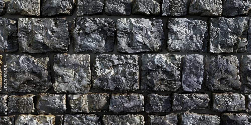 Poster close-up of a textured stone wall with rough gray blocks, ideal for backgrounds in architectural and
