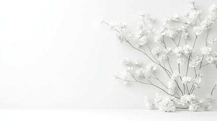Minimalist white flowers on white background.