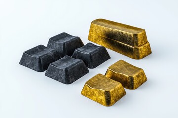 graphite molds with gold bars isolated on white background