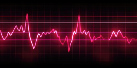 Naklejka premium Bright Abstract Depiction of Orange Electrocardiogram Wave on Dark Grid Background