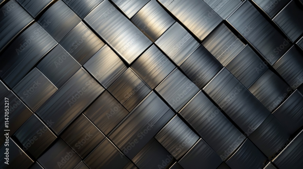 Poster a black and silver patterned wall with a metallic texture. the pattern is made up of squares and rec
