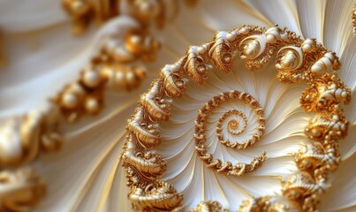 Ornate gold spiral, creamy background, abstract design.