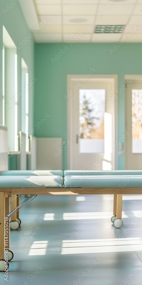 Poster uncluttered background in a physiotherapy environment ideal for text insertion.