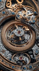 Obraz premium Intricate details of a luxury mechanical watch showcasing its complex gears and craftsmanship under soft
