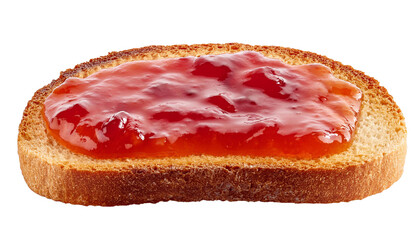 Toasted bread slice covered with strawberry jam on transparent background