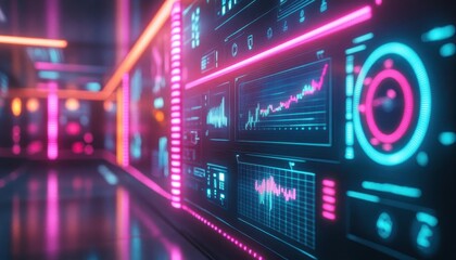 A bright marketing room where a glowing branding tracker displays audience reactions and feedback