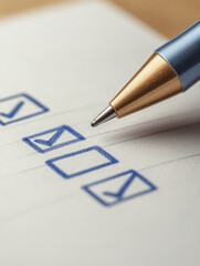 Pen marking checkboxes on a checklist.