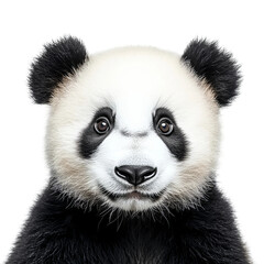Obraz premium A panda frontal head closeup set against a clean white background