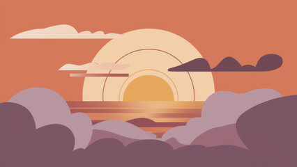 Fototapeta premium A serene sunset over calm waters, featuring soft pastel colors and gentle cloud formations. Perfect for a tranquil evening atmosphere.