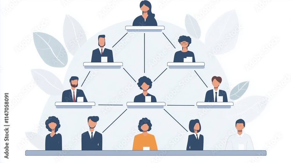Poster connecting executives with solid human resource network structure for effective management and recru