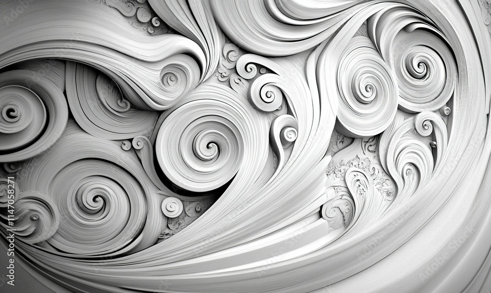 Wall mural Swirling, layered, grayscale, abstract, sculptural forms.