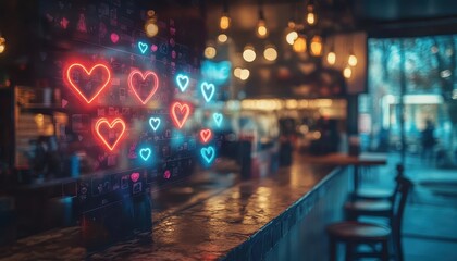 Obraz premium A glowing post with likes and comments increasing rapidly, displayed on a phone in a bright cafe