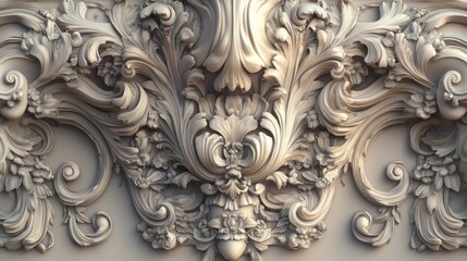 Intricate, ornate, three-dimensional floral relief.