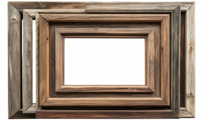 Rustic wooden frames layered, empty center.
