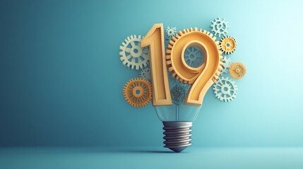 Lightbulb with number 19 and gears.