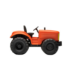 Obraz premium a plastic toy tractor taken completely sideways white background