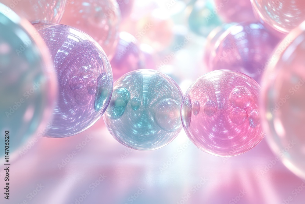 Poster abstract image of pastel-colored spheres interconnected, creating a dreamy and ethereal visual.