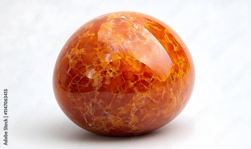 Poster orange sphere with cracks and patterns, shiny surface.