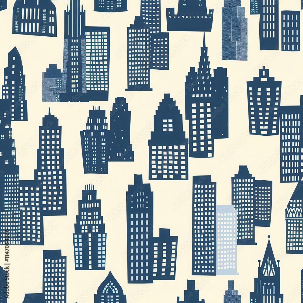 Aufkleber City skyline pattern design showcasing various stylish buildings with different architectural styles and details. Generative AI