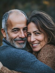 Fototapeta premium Warm Embrace: A Couple's Love in Autumn