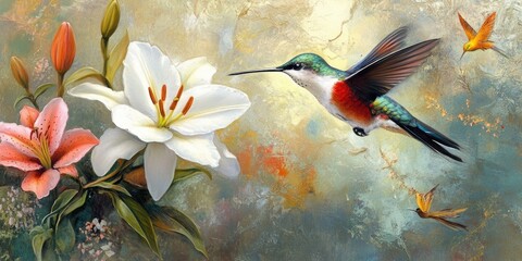 Hummingbird Among Flowers