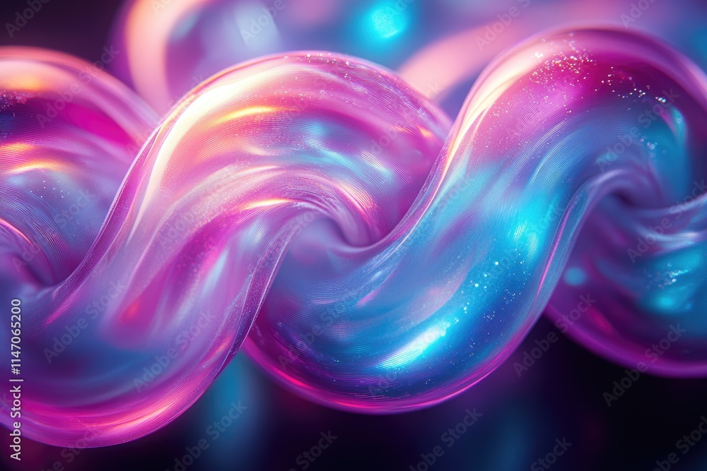 Poster abstract iridescent swirls of pink and blue, creating a mesmerizing and dynamic visual experience.