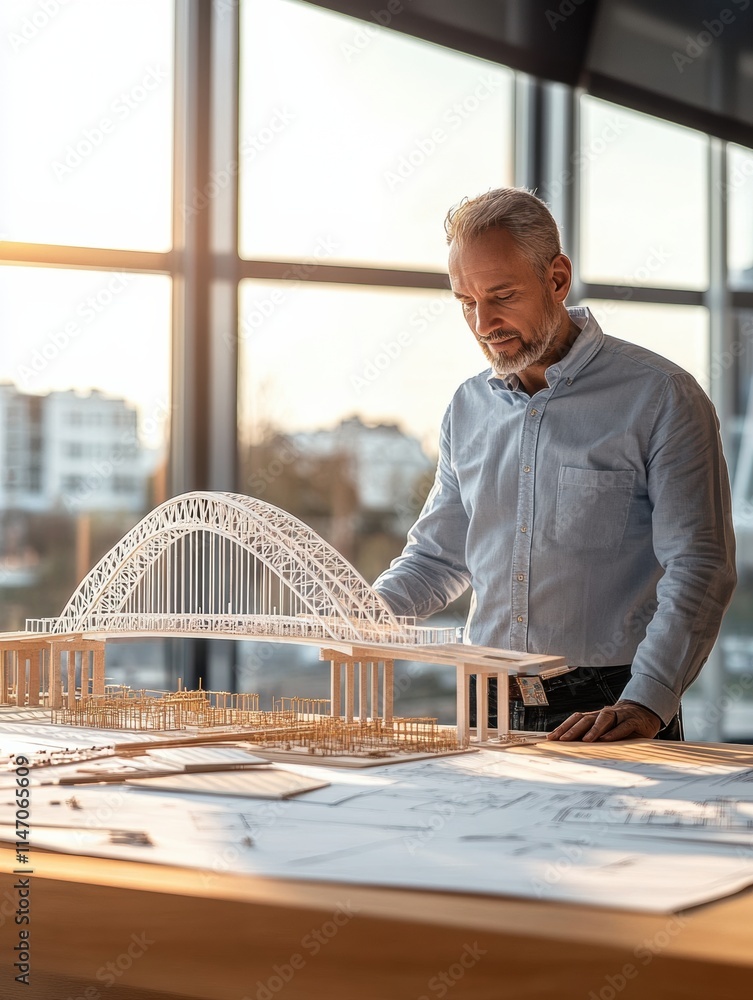 Aufkleber civil engineer evaluates bridge model during creative development session in a modern workspace. gen