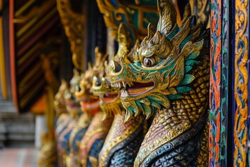 Fototapeta premium Ornate Dragon Sculptures of a Thai Temple
