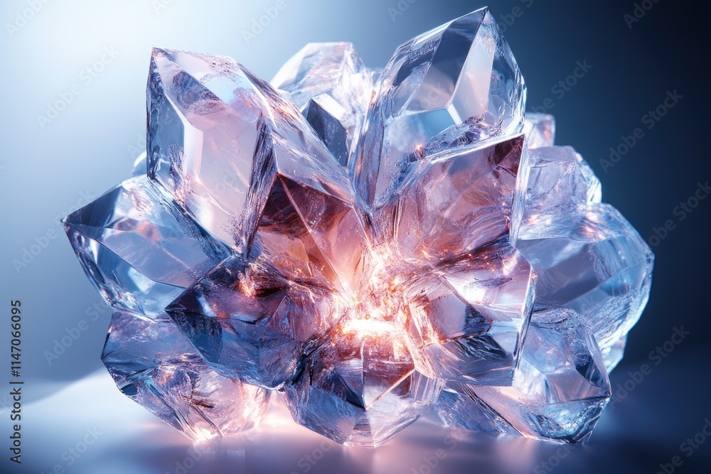 Aufkleber a cluster of luminous,faceted crystals glows with an inner light, displaying intricate facets and te